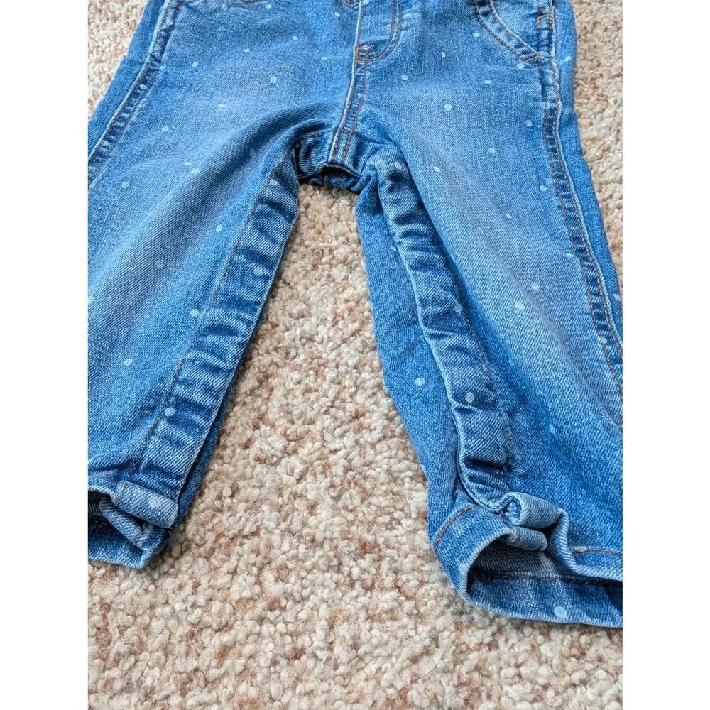 OshKosh B'Gosh Overalls, size 12 Months; Blue Denim with White Polka dots